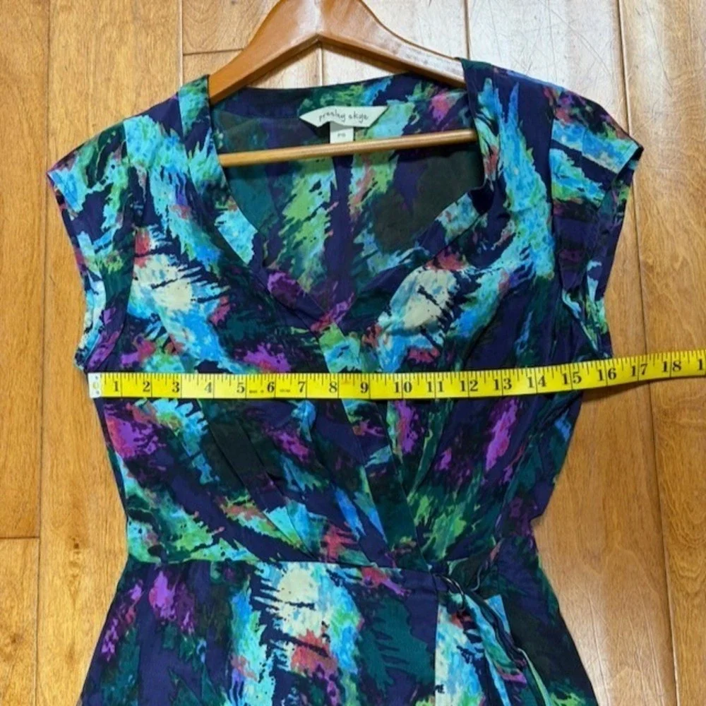 Presley Skye Womens Silk Artsy Wrap‎ Dress Size Petite S Career Work Watercolors